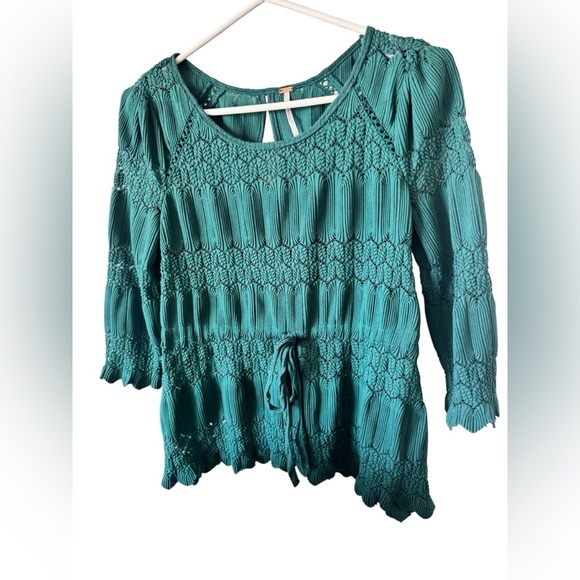 Free People Fire Island Knit Blouse Green Size S - Picture 10 of 14